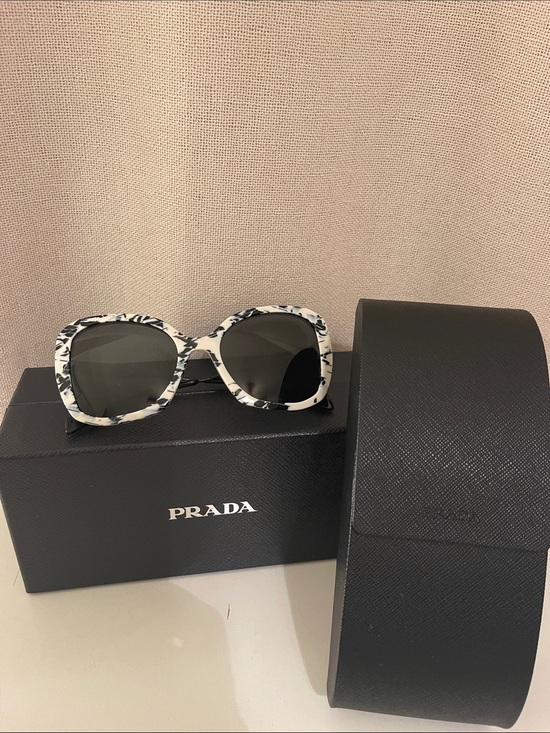Prada Accessories - Prada Marbled White and Black Pattern Oversized Square Sunglasses